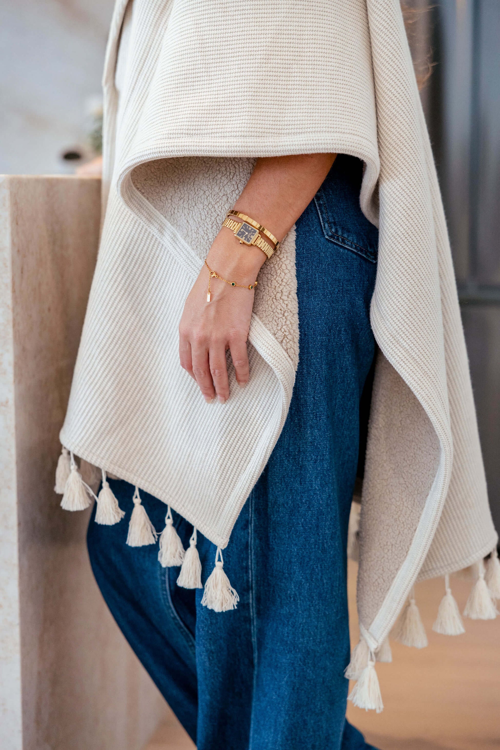 Luxurious beige Warmür, the original office chair blanket loved by professionals and remote workers.